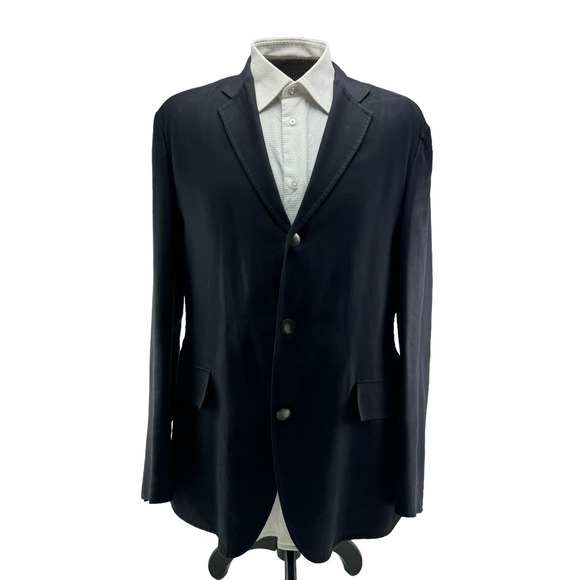 John Varvatos Blue w/ Silver Metal 3 Button 1 Vent Cotton Blazer Mens Size 44R